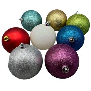 set of 8 large Christmas bulbs ornaments sparkle multi color plastic 5" READ